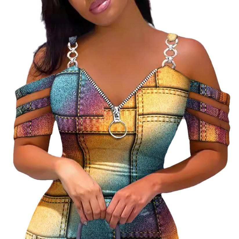 Damen Figurbetontes Kleid mit seitlichem Reißverschluss und modernen Trägerdetails R&B