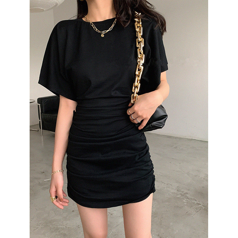 Damen elegantes Minikleid mit Raffung und tiefem V-Ausschnitt