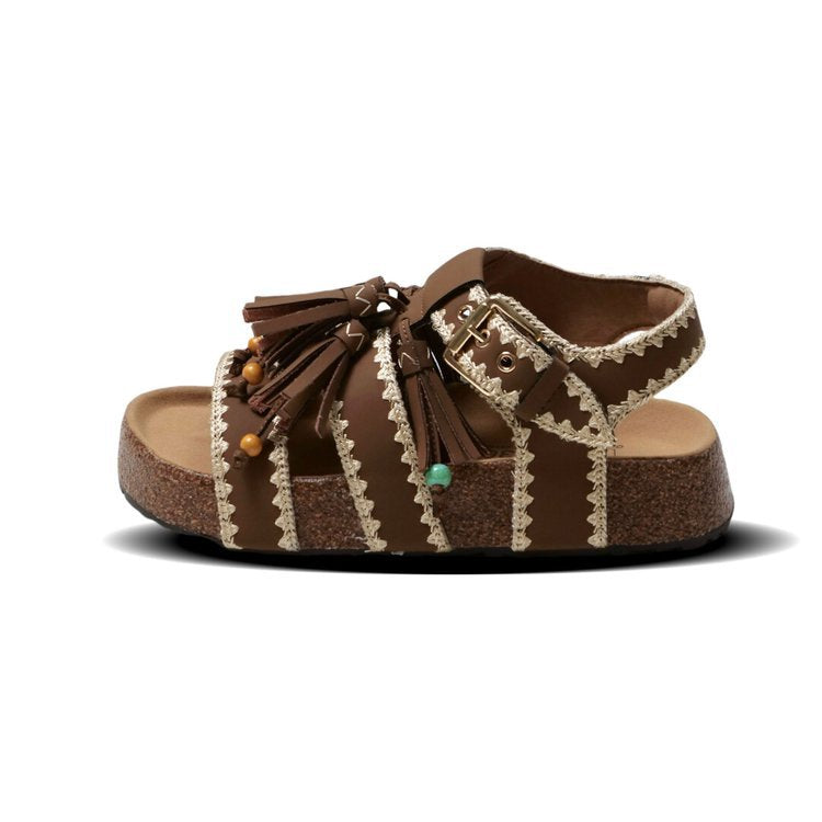 Damen lässige Sandalen mit dekorativen Quasten und verstellbarem Riemen R&B