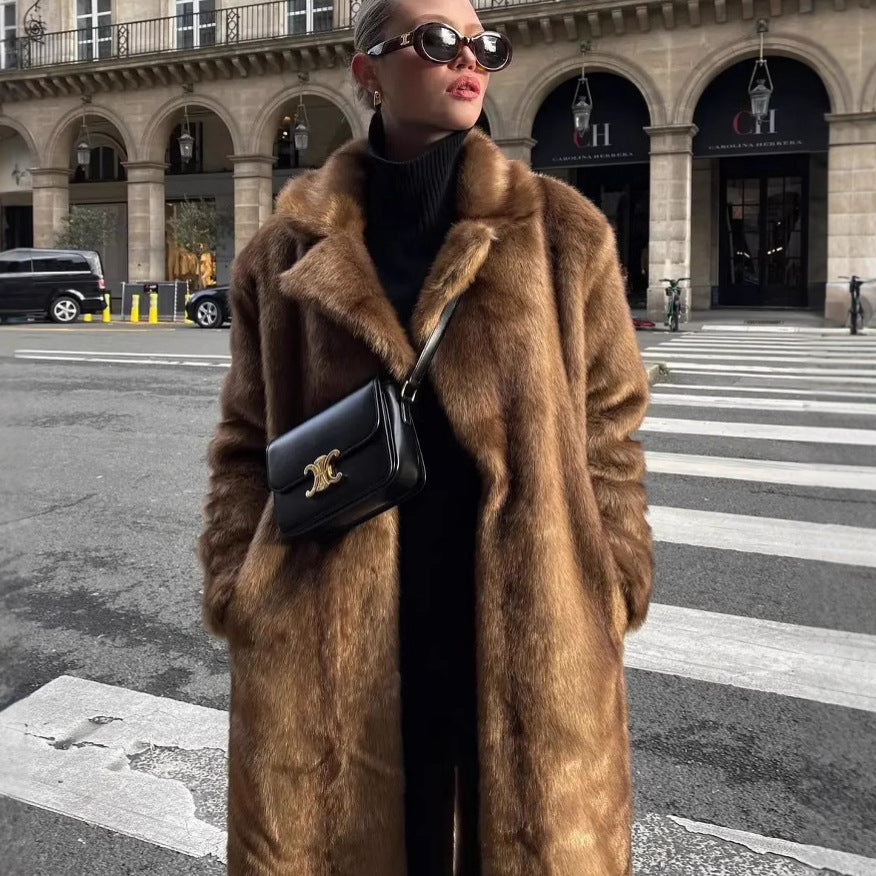 Damen Luxuriöse Kunstfelljacke mit elegantem Revers R&B