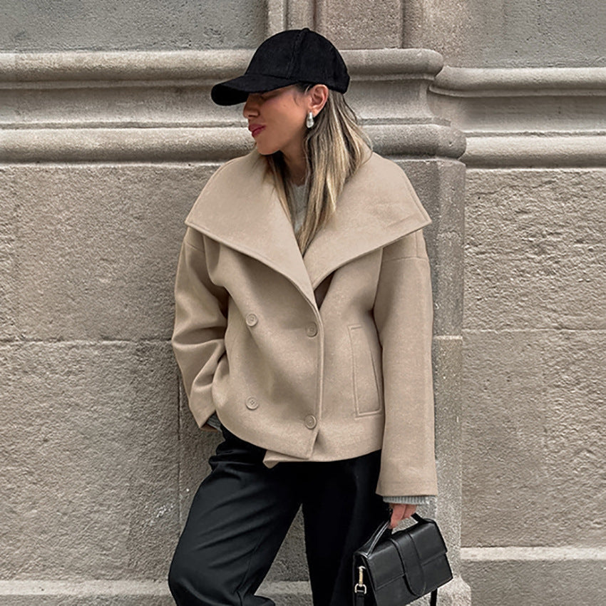 Damen Oversized Wolljacke mit breitem Revers R&B
