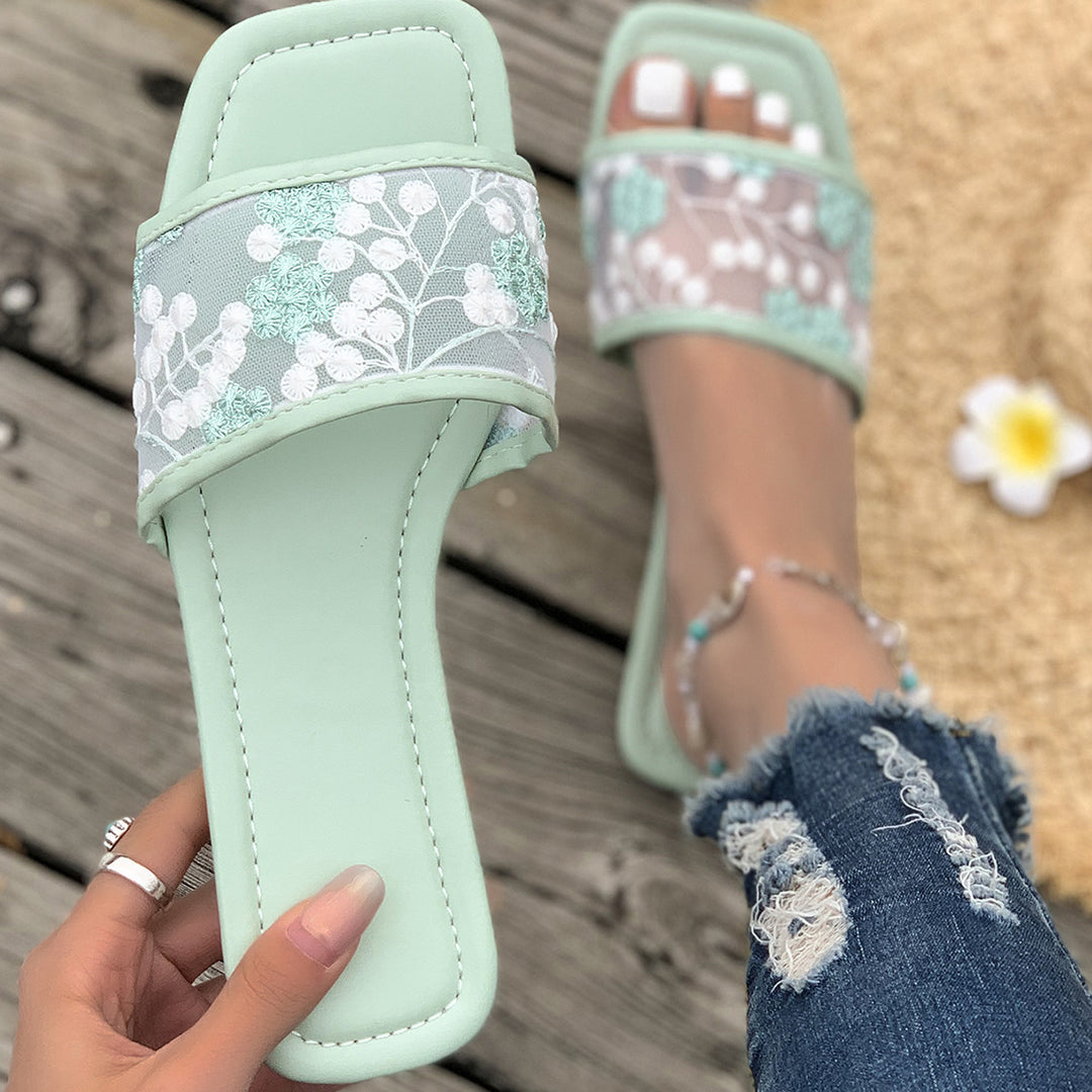 Damen elegante Pantoletten mit floralem Spitzen-Design und weich gepolsterter Sohle R&B