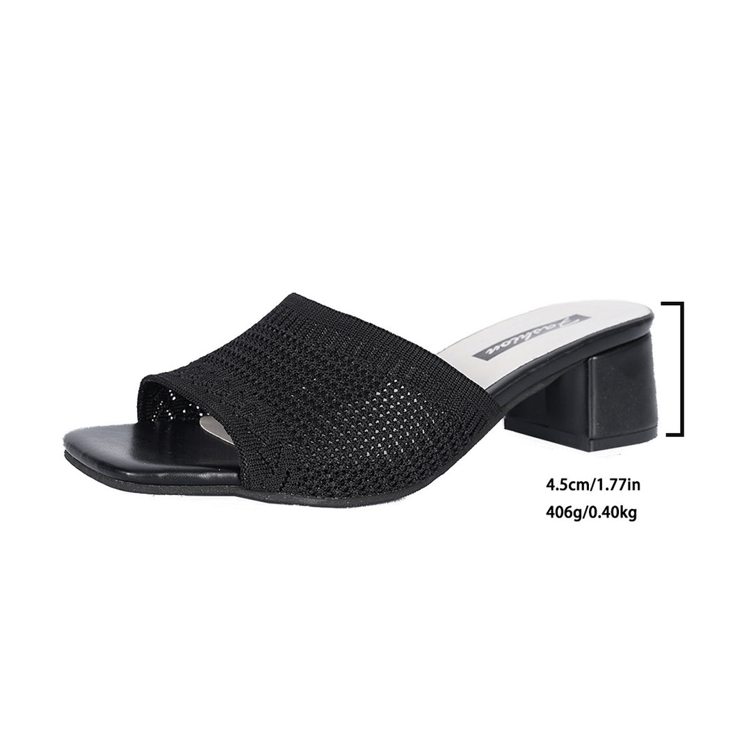 Damen nan luftige Strick-Slipper mit quadratischer Zehenform gepolstertem Komfortfußbett und mittelhohem Blockabsatz R&B