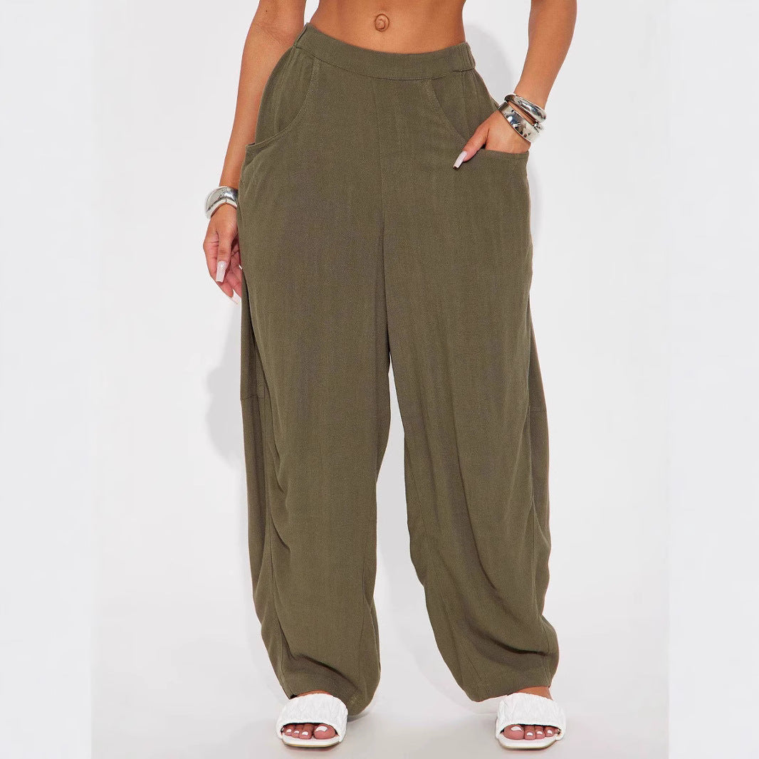 Damen Lässige Weite Stoffhosen mit praktischen Taschen