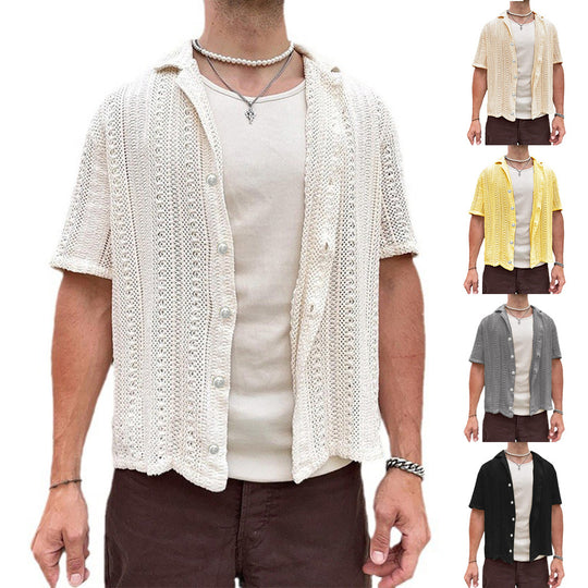 Herren Kurzarm Strickhemd R&B