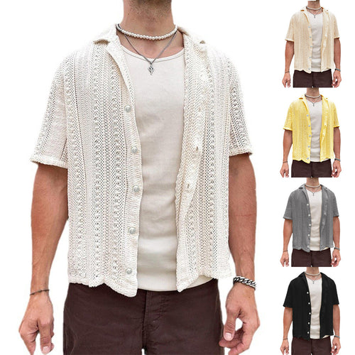 Herren Kurzarm Strickhemd R&B