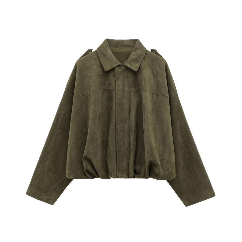 Damen lässige Kunstlederjacke mit elastischem Bund und praktischen Druckknöpfen R&B