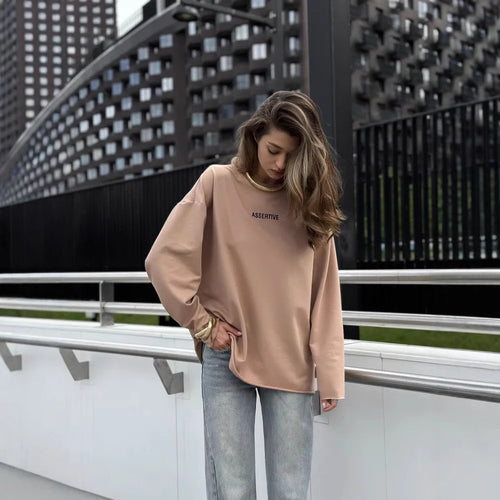 Damen lässiges Sweatshirt mit modernem Schriftzug und Oversize-Schnitt R&B