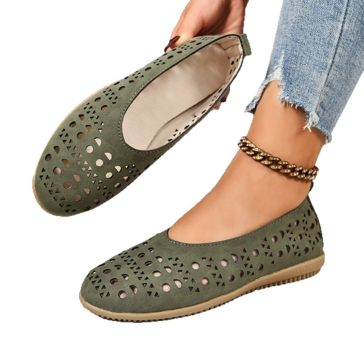 Damen Ballerinas mit modischem Lochdesign und rutschfester Sohle R&B