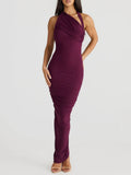 Damen Elegantes langes Wickelkleid mit schulterfreiem Design und gerafftem Oberteil R&B