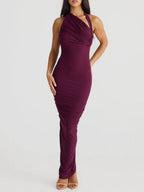 Damen Elegantes langes Wickelkleid mit schulterfreiem Design und gerafftem Oberteil R&B