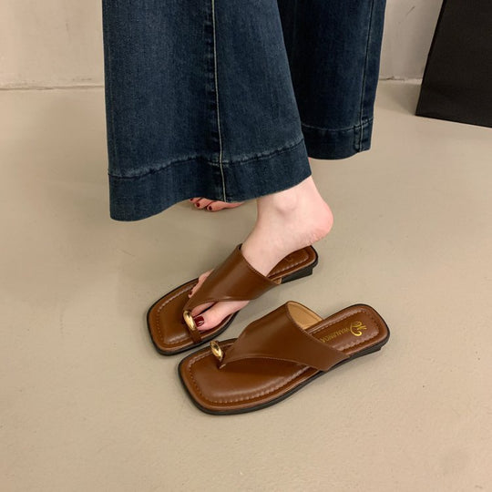 Damen elegante Zehentrenner-Pantoletten mit dekorativem Schmuckdetail R&B