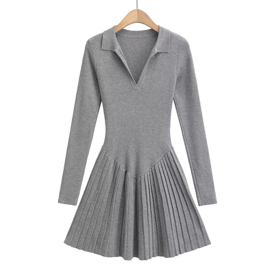 Damen langärmliges Plisseekleid R&B