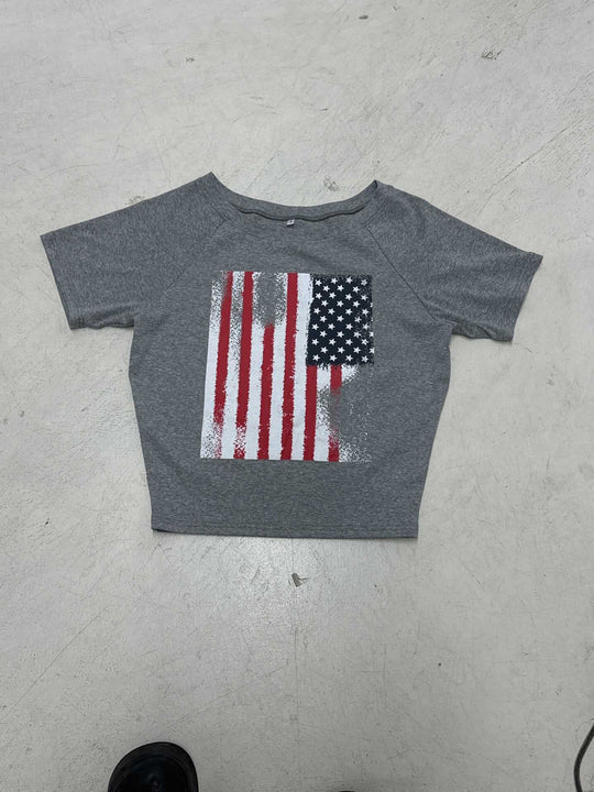 Damen lässiges T-Shirt mit amerikanischem Flaggen-Design und weichem Baumwollmaterial R&B