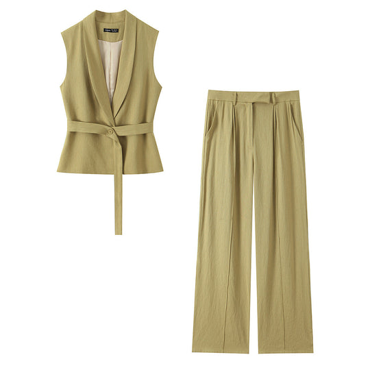 Damen modisches Blazer- und Palazzo-Hosen-Set mit taillierter Silhouette R&B