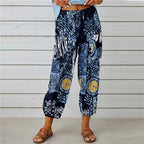 Damen lässige Pant mit floralem Druck und praktischen Knöpfen R&B