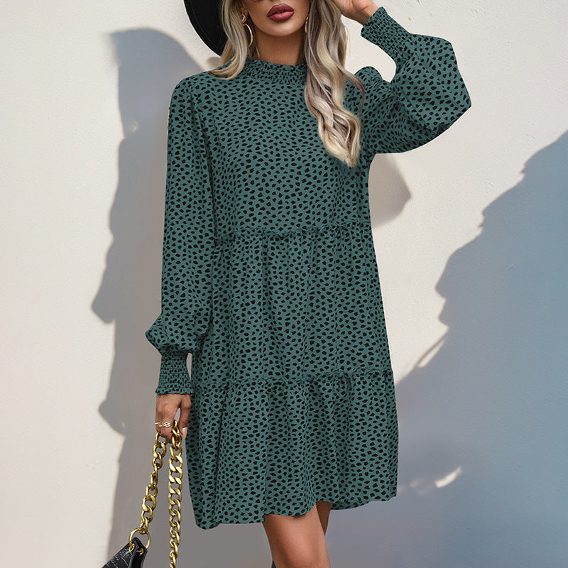 Damen lässiges Kleid mit gerafftem Design und eleganten Puffärmeln R&B