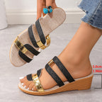 Damen modische Wedgesandalen mit Glitzer- und Metallic-Akzenten R&B