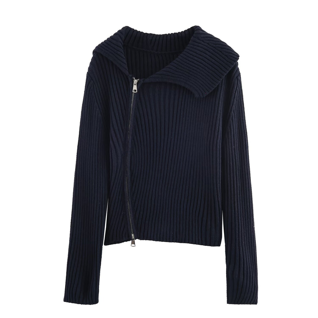 Damen modische und elegante Strickjacke mit großem Kragen R&B