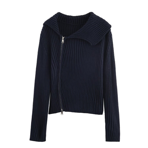 Damen modische und elegante Strickjacke mit großem Kragen R&B
