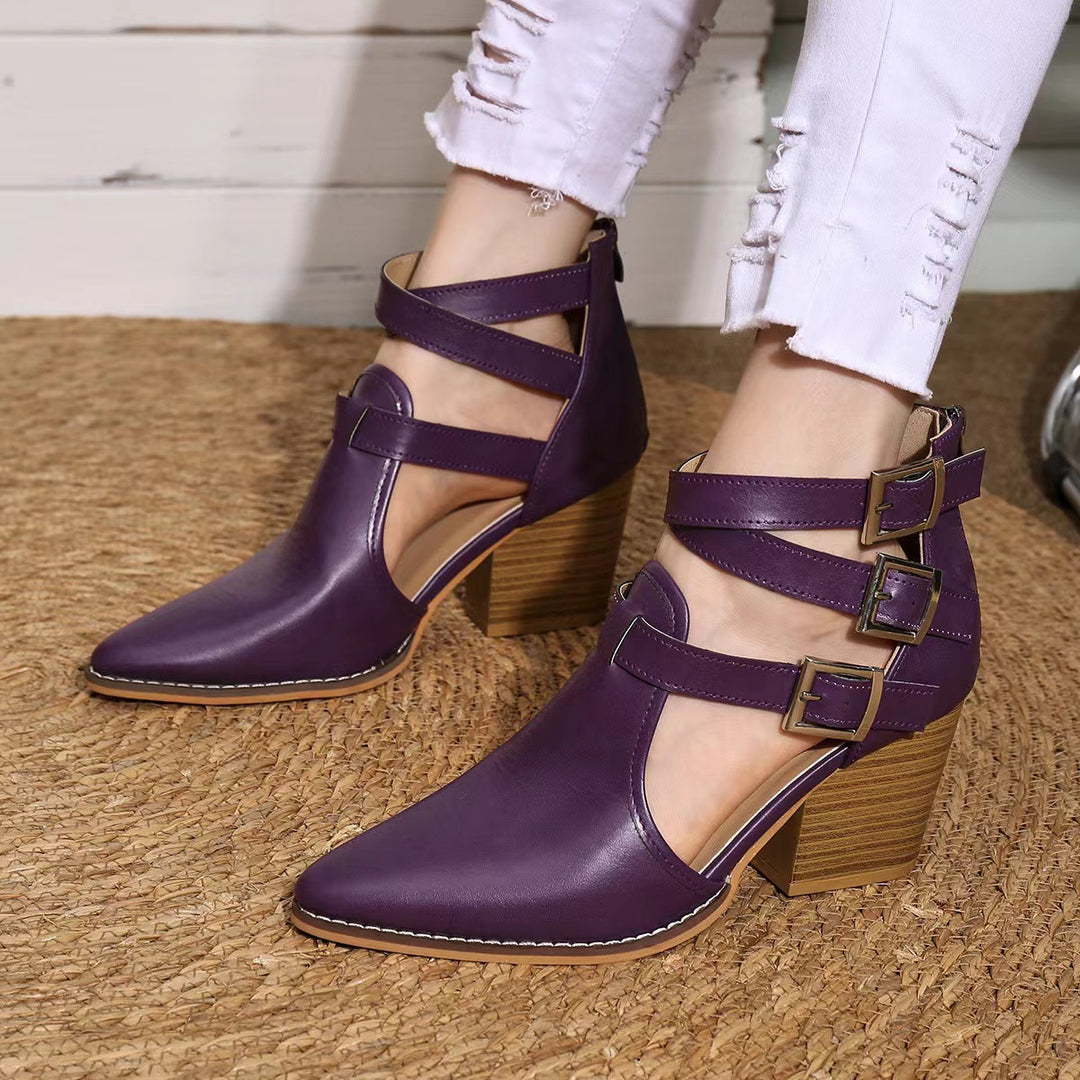 Damen elegante Ankle-Boots mit verstellbaren Schnallen R&B