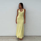 Damen bodenlanges Sommerkleid mit figurbetontem Schnitt und elegantem U-Boot-Ausschnitt EB
