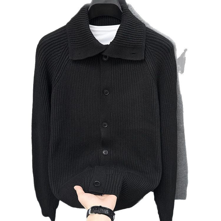 Herren Strickjacke mit weichem Rippstrickmuster und Button-Down-Kragen R&B