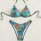 Damen Triangel-Bikini mit lR&Bendigem Tier- und Pfauenmotiv R&B