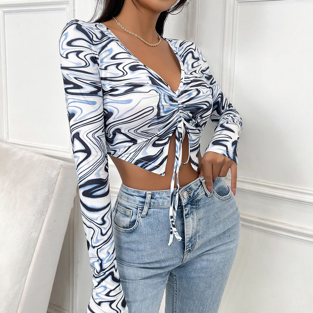 Damen Langarm Crop-Top mit in sich gedrehtem Design R&B