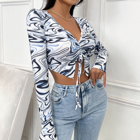 Damen Langarm Crop-Top mit in sich gedrehtem Design R&B