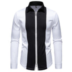 Herren modisches Langarmshirt mit stylischem Stehkragen und kontrastierenden Paspeln