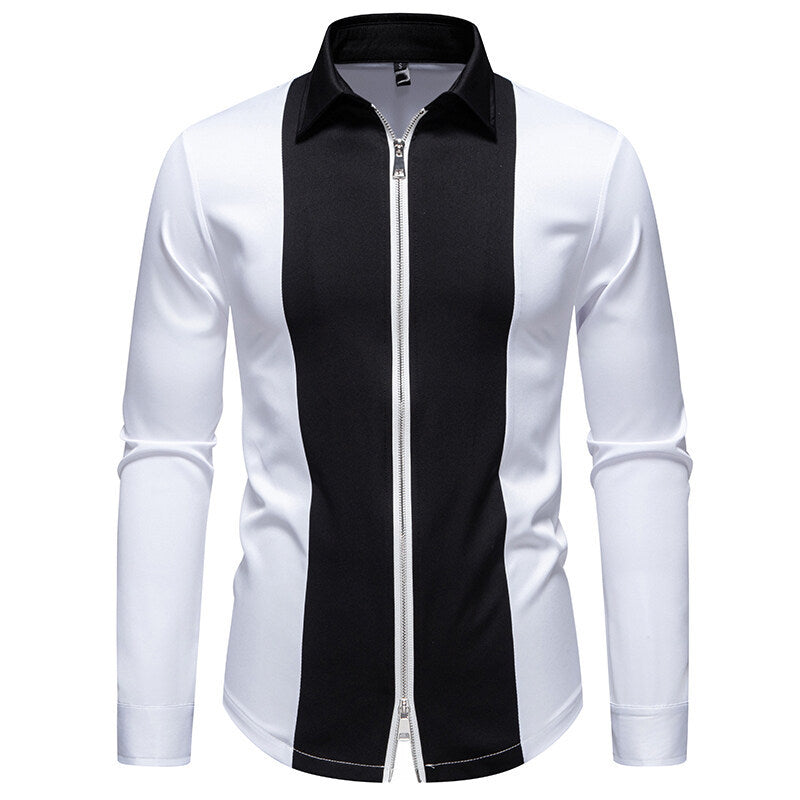 Herren modisches Langarmshirt mit stylischem Stehkragen und kontrastierenden Paspeln