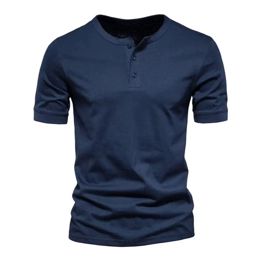 Herren nan tailliertes Kurzarm-Henleyshirt aus Baumwollmix mit Knopfleiste R&B