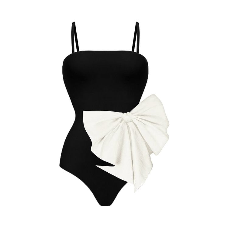 Damen Einteiler Badeanzug mit eleganter Schleifenapplikation R&B
