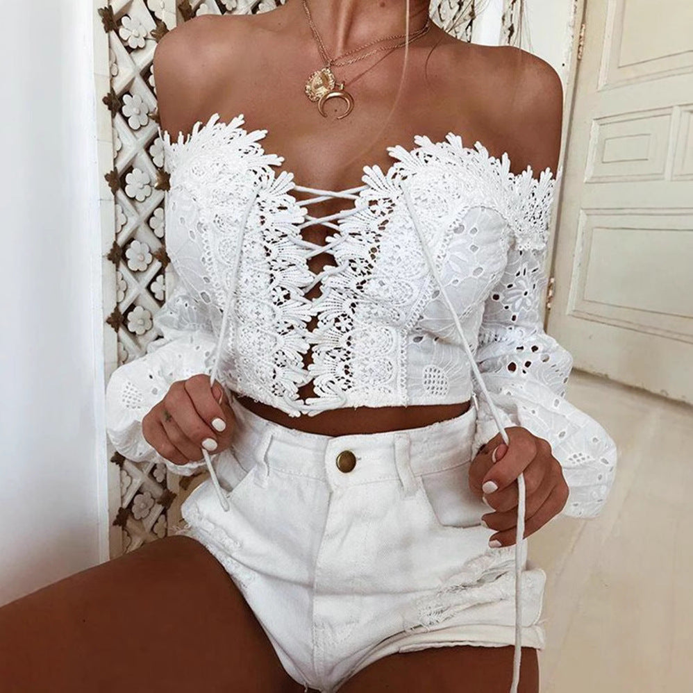 Damen Bluse mit zarten Spitzenapplikationen und voluminösen Ärmeln R&B