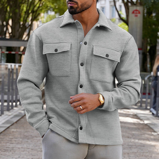 Herren nan schwere Baumwoll-Übergangsjacke im Shacket-Stil mit Druckknöpfen und Pattentaschen R&B