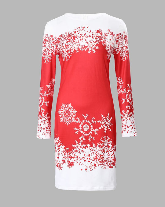 Damen festliches Langarmkleid mit Schneeflockenmotiv R&B