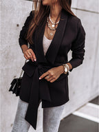 Damen taillierter Blazer mit Gürtel und praktischen Taschen R&B