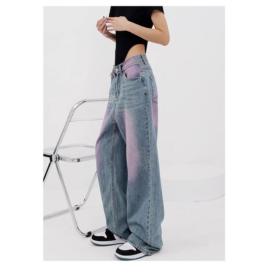 Damen lässige Baggy-Jeans mit farbverlaufendem Design und einem einzigartigen Schnitt R&B