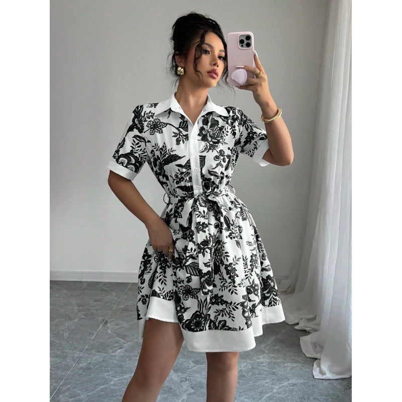 Damen Hemdblusenkleid mit floralem Muster und Taillengürtel R&B