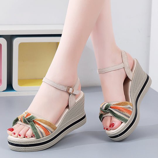 Damen Wedge-Sandaletten mit modischem Knotendesign und verstellbarem Riemen R&B