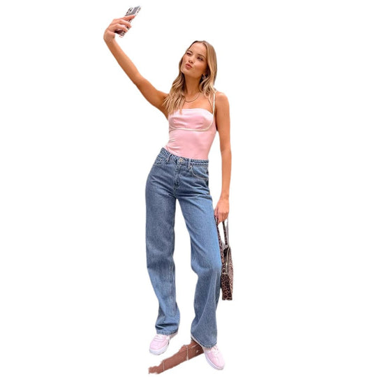 Damen Hohe Taille Jeans mit weitem Bein und klassischem Schnitt R&B