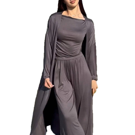 Damen lässiger Maxikleid-Anzug mit offenem Cardigan R&B