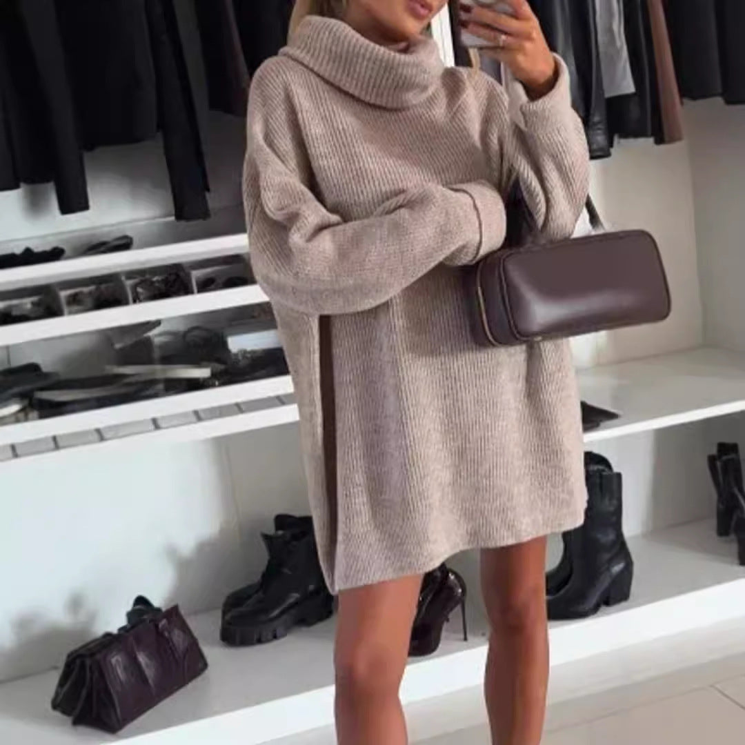 Damen Strickpullover mit hohem Kragen und lässigem Schnitt R&B