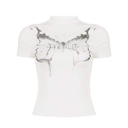 Damen T-Shirt mit kreativem Schmetterlingsdruck und modernem Schnitt R&B