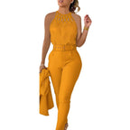 Damen Jumpsuit mit ausgefallenem Oberteil und taillierter Hose R&B