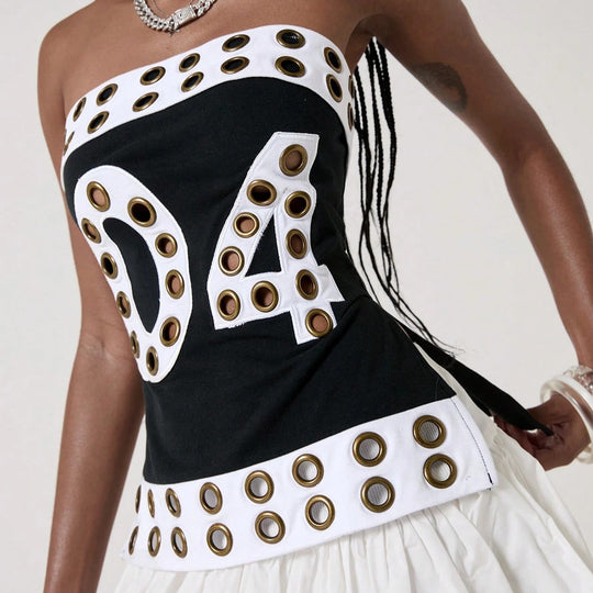 Damen Modisches Bandeau-Top mit dekorativen Ösen R&B