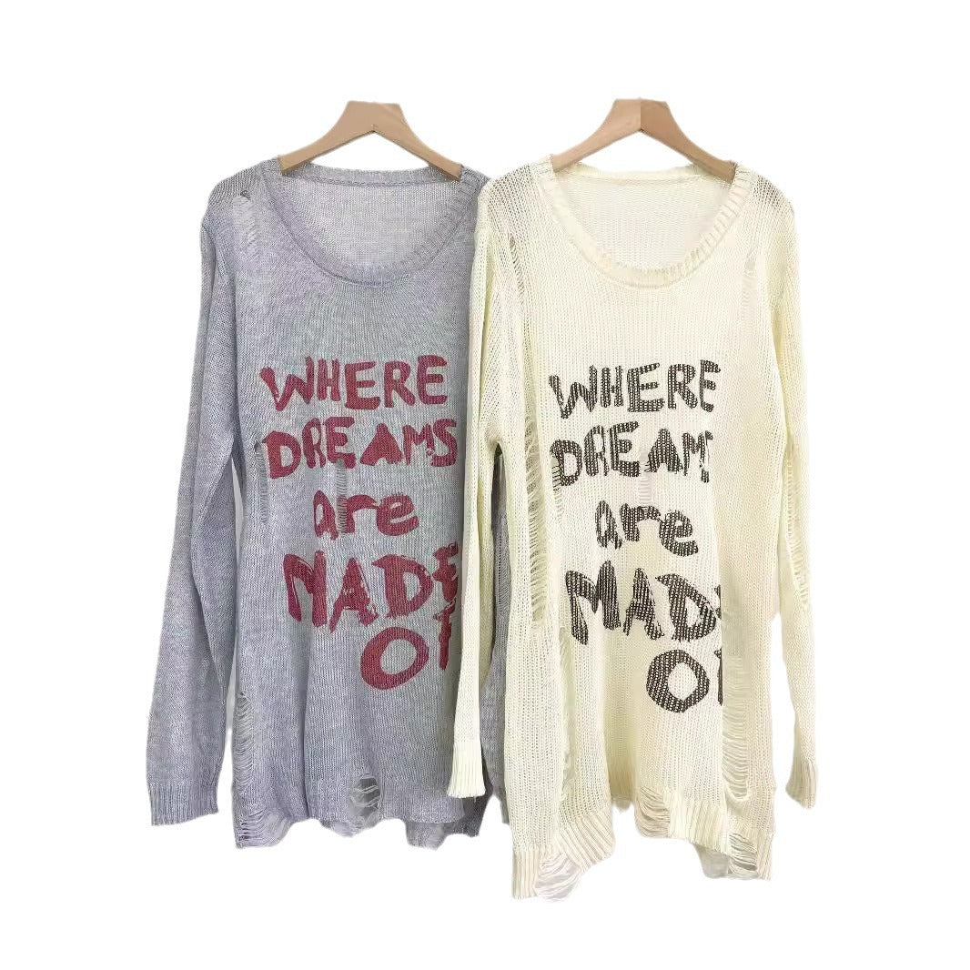 Damen Oversized Pullover mit kreativen Schriftzügen und raffinierten Details R&B