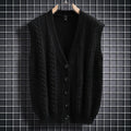 Herren ärmellose Strickjacke mit Zopfmuster und Knopfdetails R&B