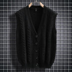 Herren ärmellose Strickjacke mit Zopfmuster und Knopfdetails R&B